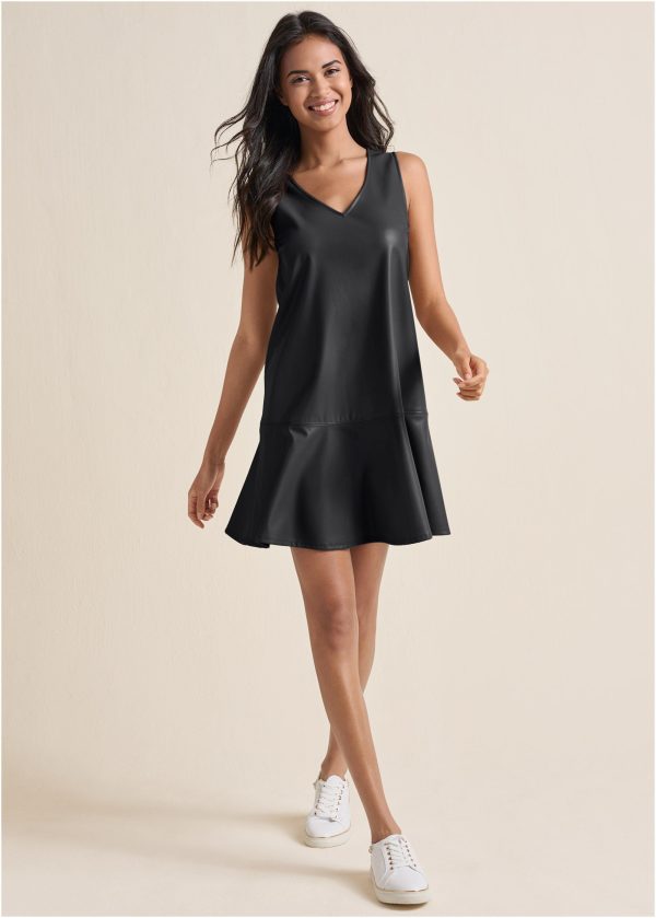 Faux Leather Mini Dress - Jet Black
