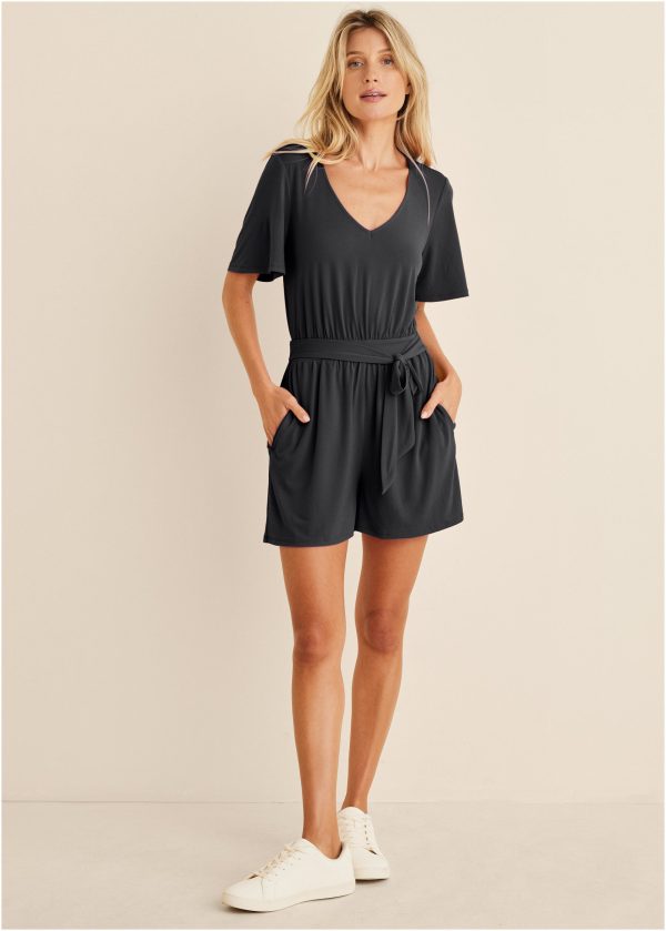 Tie Waist Romper - Jet Black