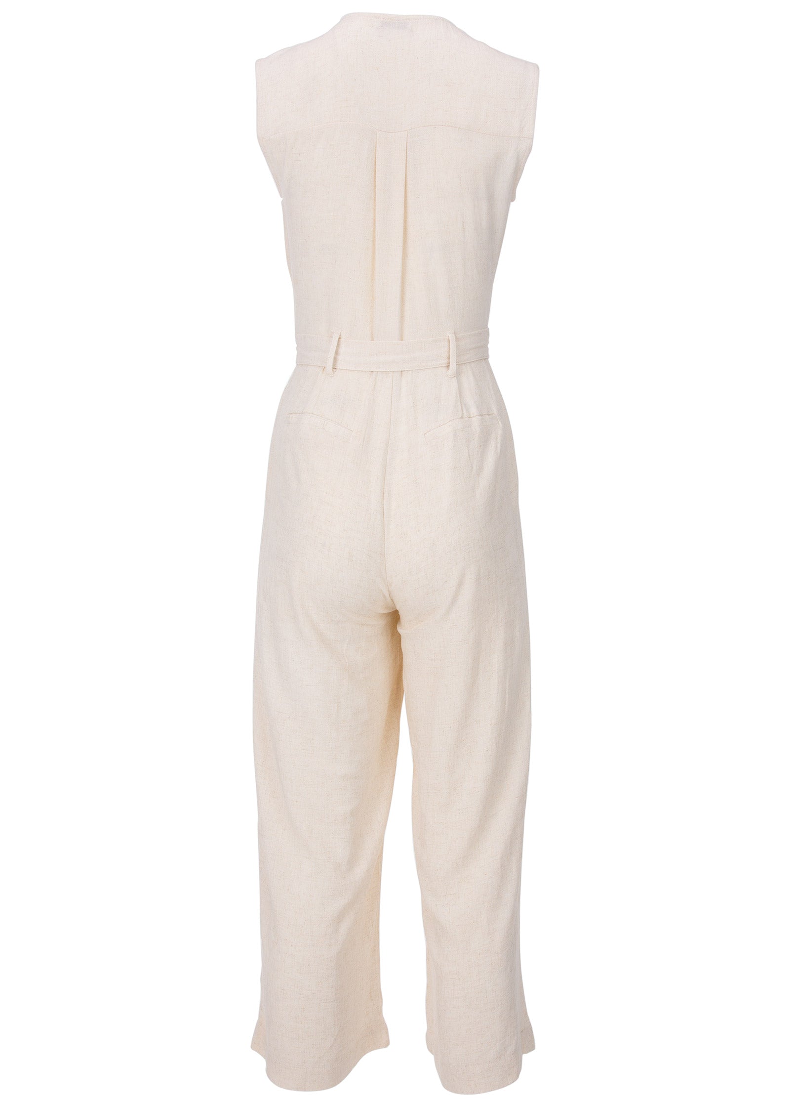 Button Front Linen Jumpsuit - Beige - Image 5